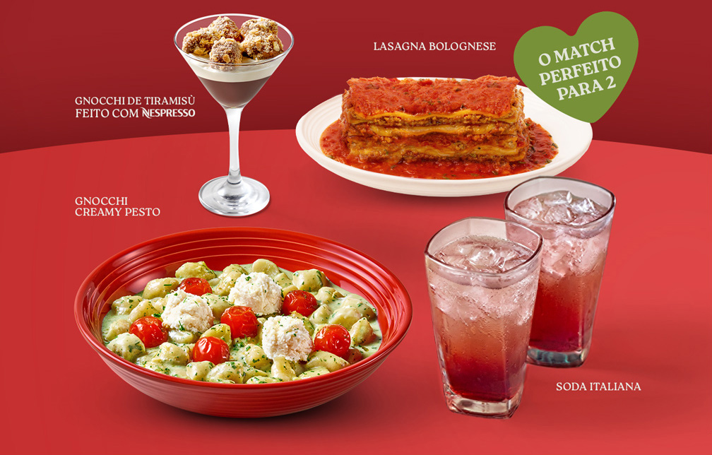 Combo Abbraccio Namorados — Gnocchi de Tiramisù, Lasagna Bolognese, Gnocchi Creamy Pesto e Soda Italiana