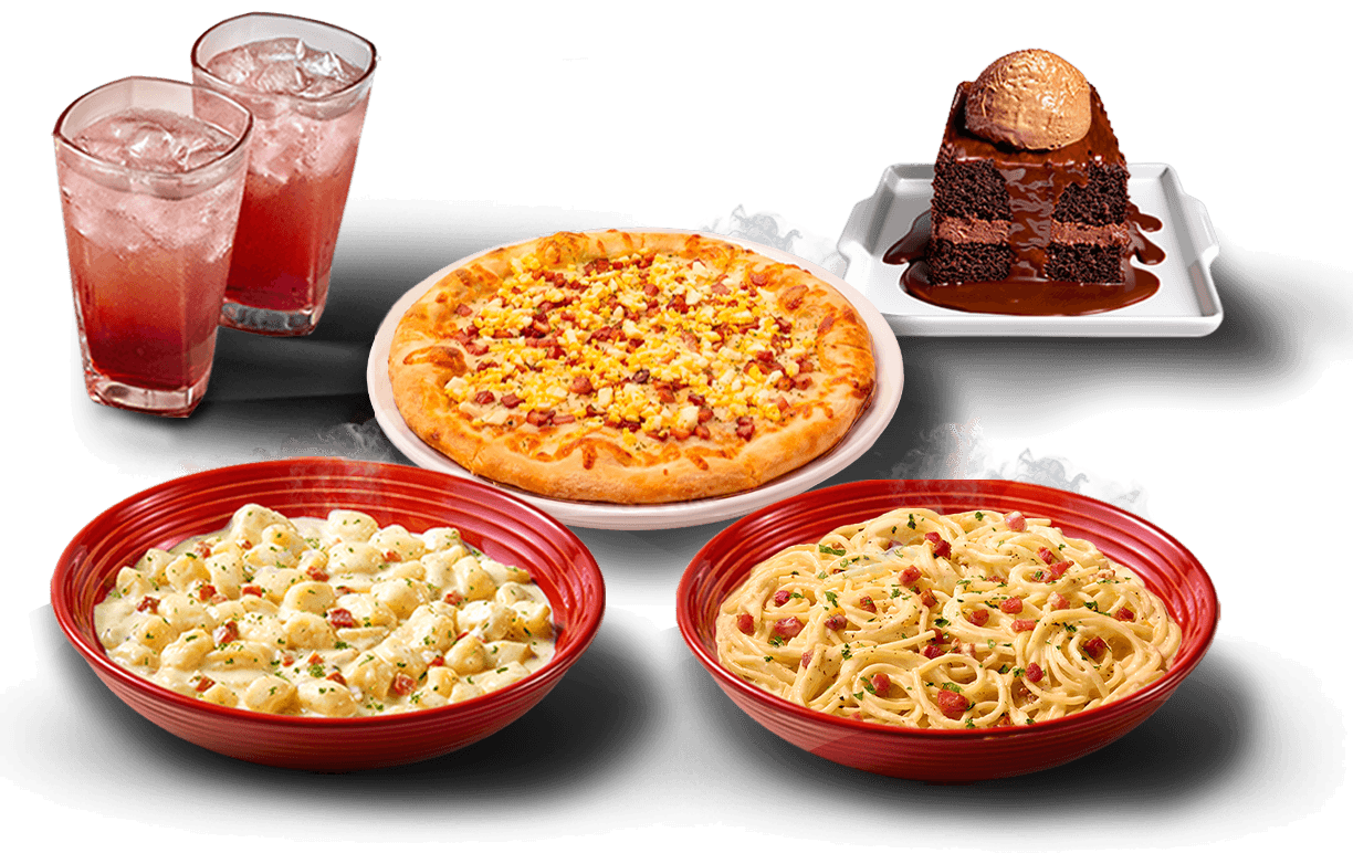 Festival Carbonara — Carbonara di Roma, Gnocchi Carbonara, Pizza Carbonara, Quadrato di Cioccolato e Soda Italiana